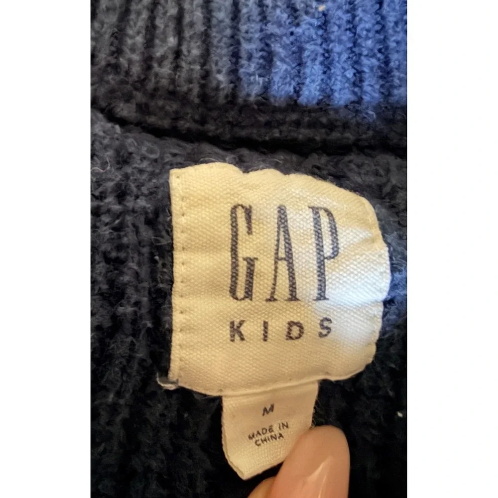 Gap Kids 100% Cotton Chunky Waffle Knit Navy Crewneck Sweater Medium (8-9) Y2K